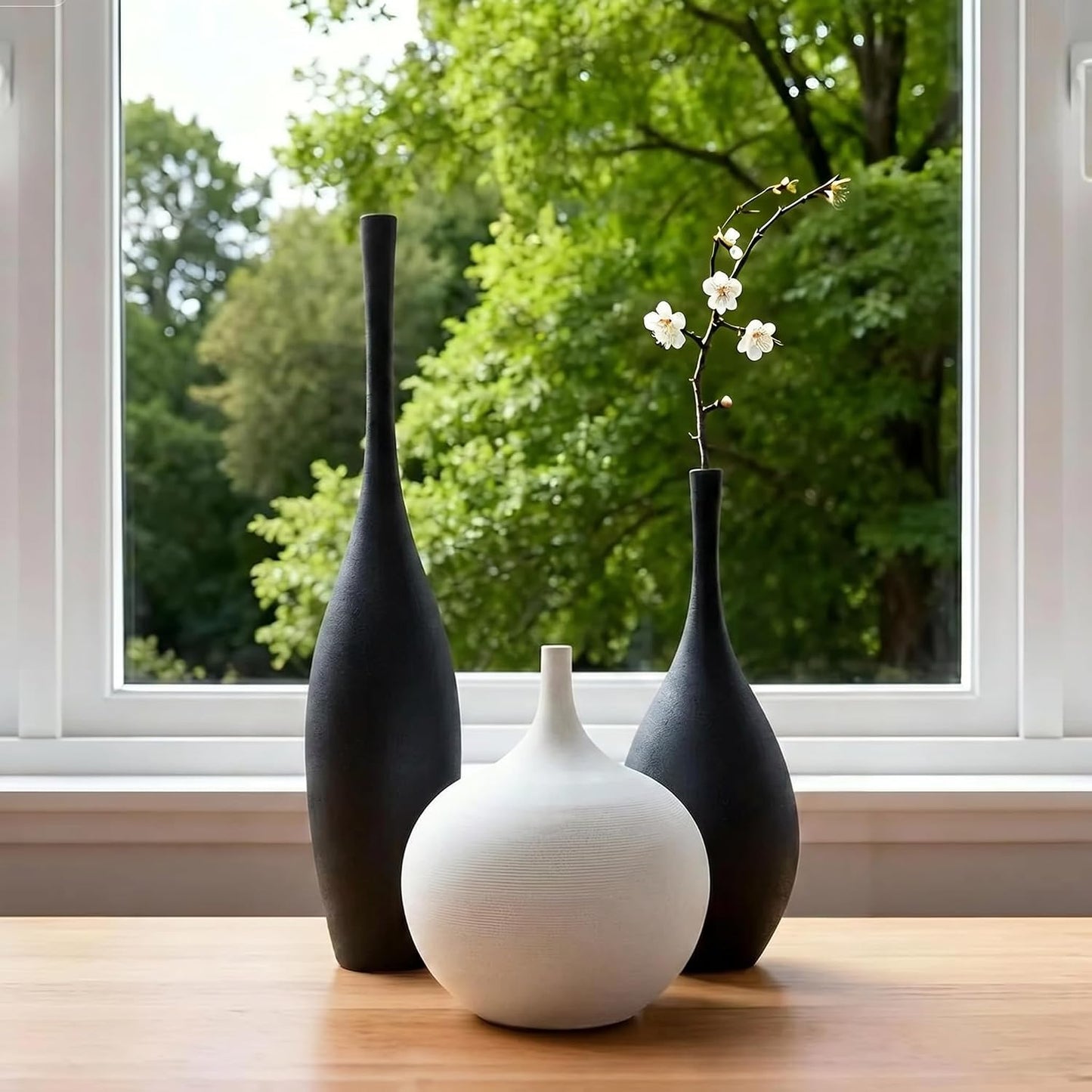 Relexome White Ceramic Vase Modern Boho Wabi-Sabi Flower Vase Set of 3 Decorative Aesthetic Vases for Centerpieces Pampas Matte Minimalist Vases for Living Room Table Shelf Home Decor Gift