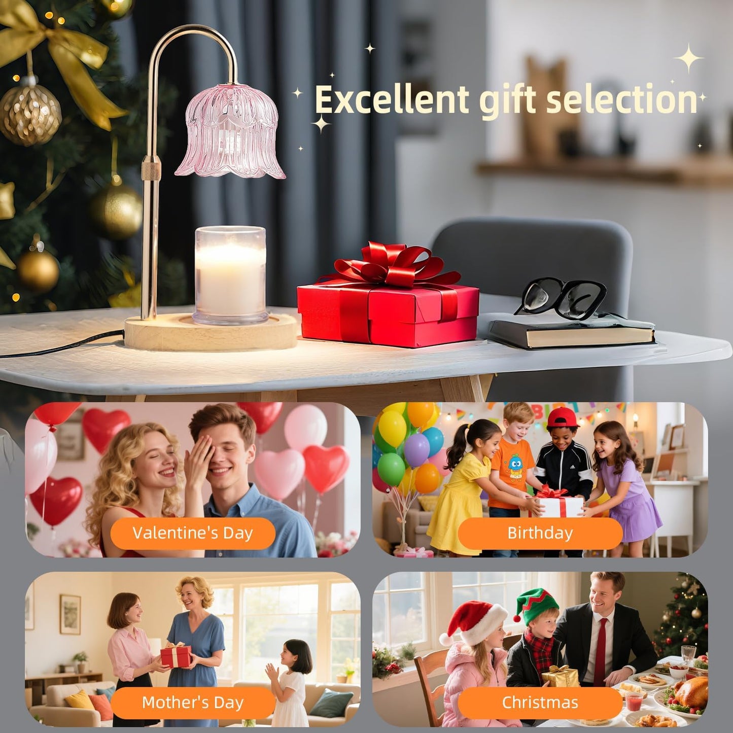 CRMILL Candle Warmer Lamp with Timer: Adjustable Dimmable Height Adjustable Warming - Flower Shape Wax Lamp Jar Candles No Flame Modern Home Decor Table Lights - Home Living Bedroom