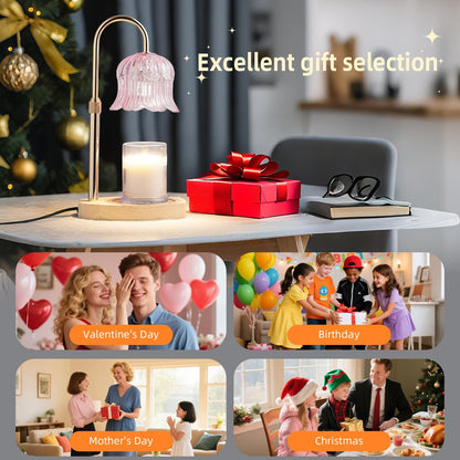 CRMILL Candle Warmer Lamp with Timer: Adjustable Dimmable Height Adjustable Warming - Flower Shape Wax Lamp Jar Candles No Flame Modern Home Decor Table Lights - Home Living Bedroom