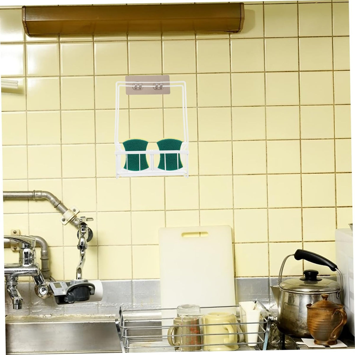 IMIKEYA Wall-mounted Sponge Holder Draining Rack for Kitchen Convenient Shelf for Sponges Dishcloths and Cleaning Tools Easy Installation Space-saving Design White