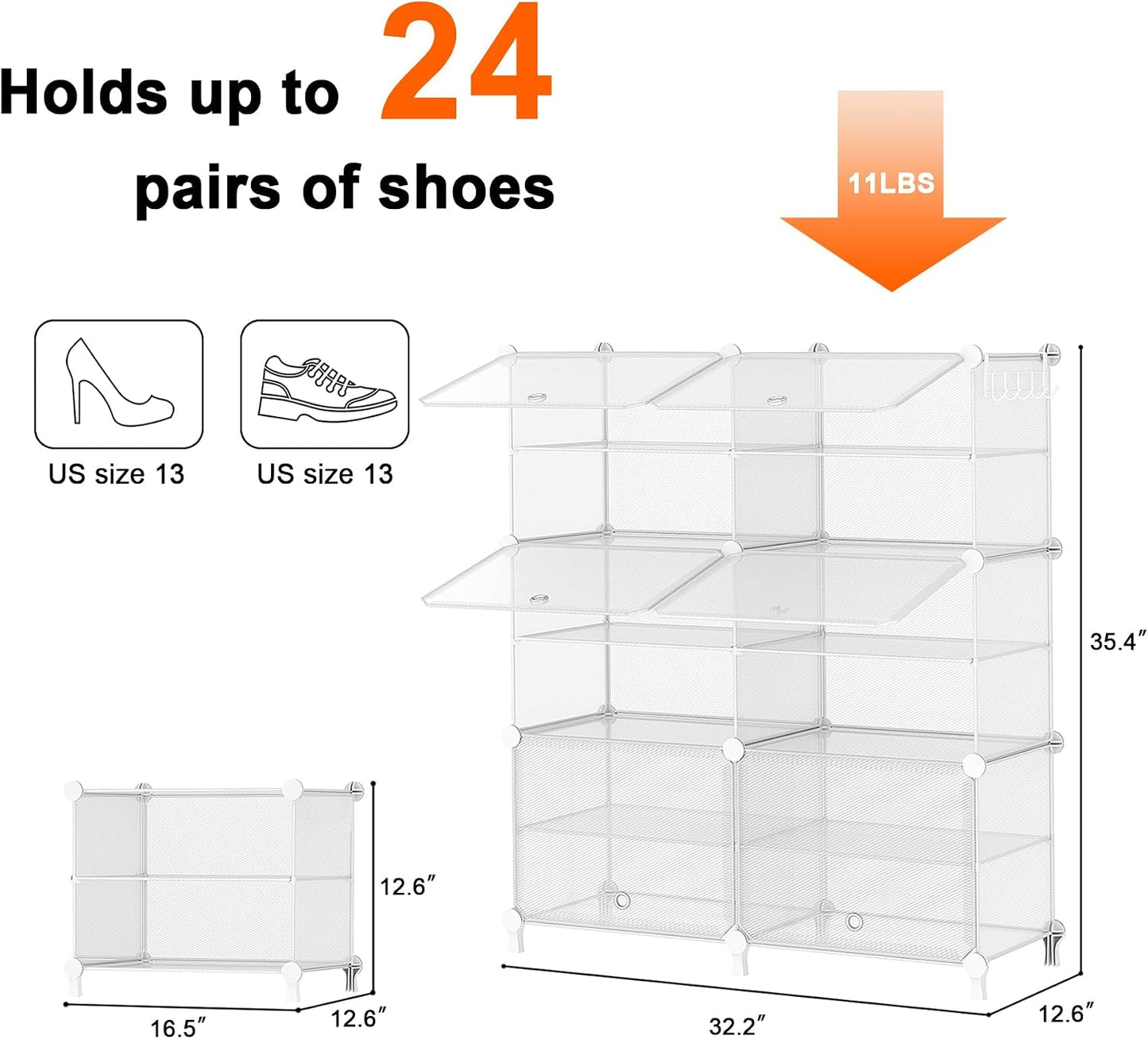 AWTATOS 8 Tiers Shoe Rack Organizer, 32 Pair Shoe Storage Cabinet, White | DIY Stackbale Plastic Shoe Organizer Shelves for Closet Entryway Hallway Bedroom