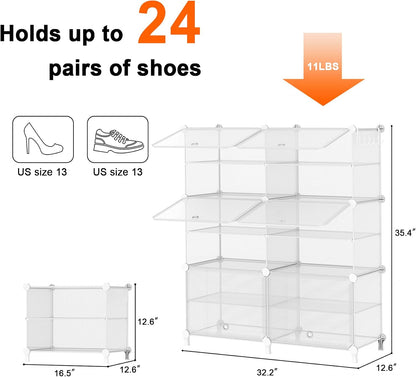 AWTATOS 8 Tiers Shoe Rack Organizer, 32 Pair Shoe Storage Cabinet, White | DIY Stackbale Plastic Shoe Organizer Shelves for Closet Entryway Hallway Bedroom