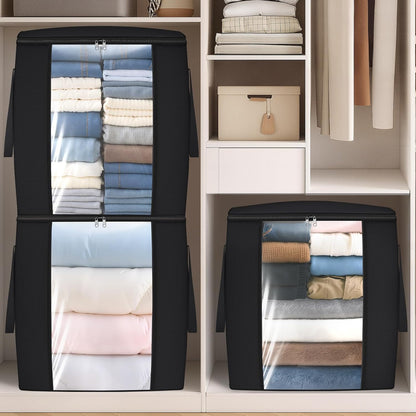 TasticTotes 120L Extra Large Clothes Storage Bags, Foldable Blanket Storage and Organization, Thick Fabric Containers with Reinforced Handles & Zippers for Clothing, Comforters, Bedding, Gray, 1 Pack