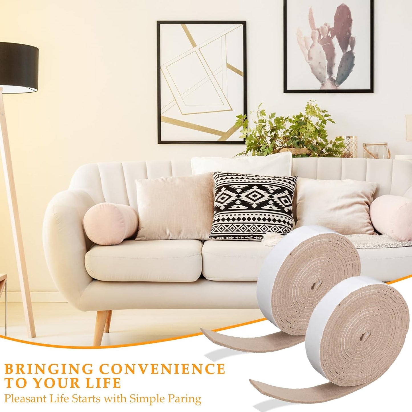 Zonon 4 Rolls 120 Inch Felt Strip with Adhesive Backing Felt Tapes Furniture Strip Rolls Self Stick Heavy Duty Polyester for Protecting Furniture and DIY Adhesive(Black,0.5 Inch)