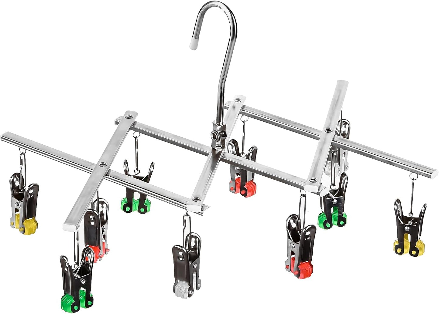 Drying Hanger, Hanging Drying Rack, Drip Hanger Stainless Steel with 10 Pegs for Laundry Underwear Socks, The Clips Release Quickly, Folding Portable