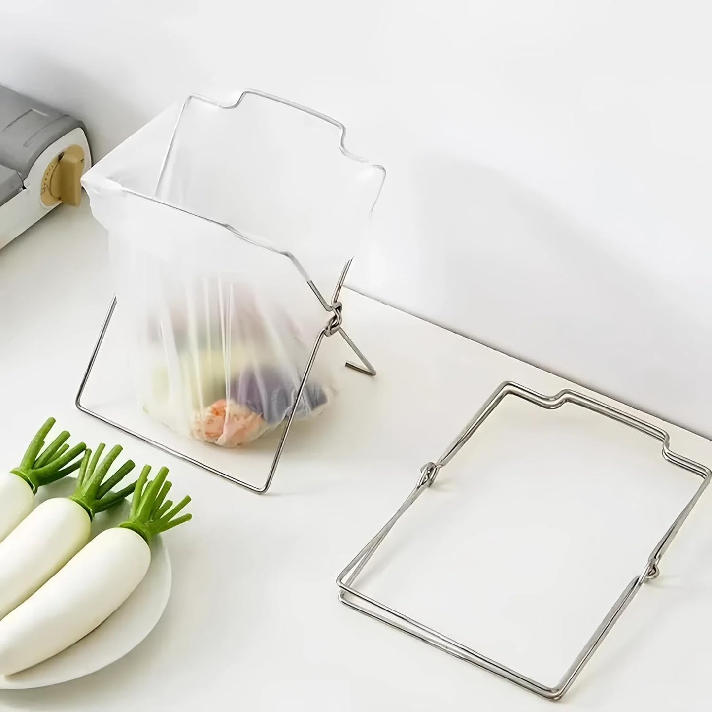 Small Trash Bag Holder Foldable Portable Trash Bag Holder Stand Small Garbage Bag Rack for Kitchen Shelf Food Storage and Plastic Bag Organizer 5.82 oz 2Piece Set
