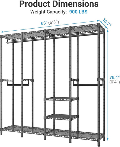 VIPEK V40 Heavy Duty Clothes Rack, 1110lbs Capacity Sturdy Metal Garment Rack, Clothing Rack with 6 Shelves & 4 Hang Rods, Adjustable Open Wardrobe Closet Organizer for Bedroom/Apartment/Retail, Black