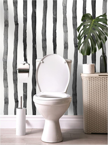 HAOKHOME Blue Wallpaper Peel and Stick Wall Paper Striped Coastal Boho Removable Indigo Blue/White Vinyl Self Adhesive for Bathroom Decor 17.7in x 32.8ft