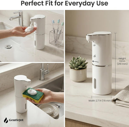 GentleJet JetFoam Automatic Foam Soap Dispenser – Touchless Sensor, USB-C Rechargeable, Adjustable Output, IPX5 Waterproof, 300 ml, Bathroom & Kitchen Countertop