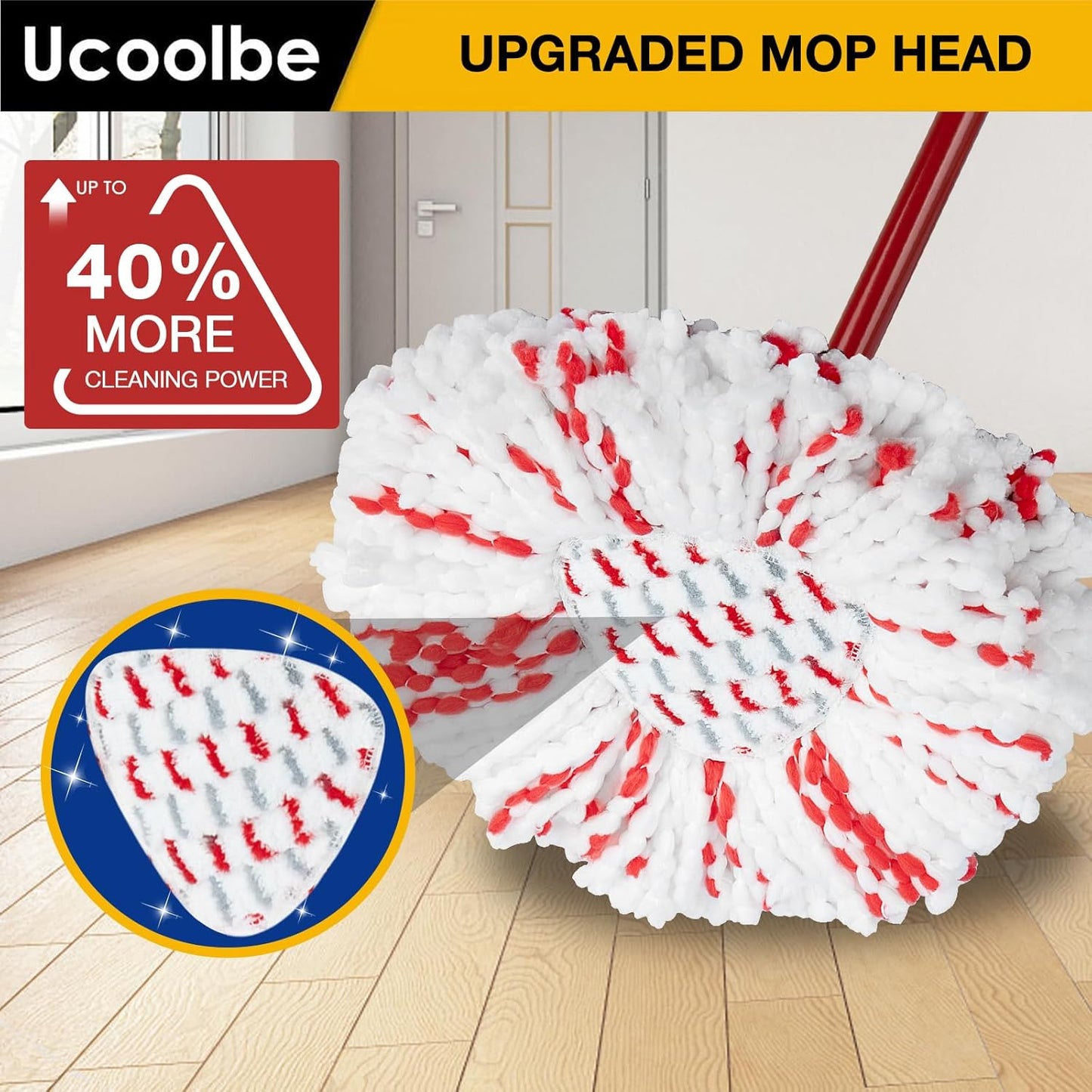 Spin Mop Replacement Head for O Cedar 2 Tank RinseClean, 4 Microfiber mop Refill, 1 Scrub Brush, 1 Mop Stick, 1 Mops Base, Deep Cleaning, 30" to 58" Mop Handle Replacement