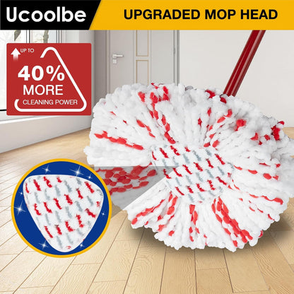 Spin Mop Replacement Head for O Cedar 2 Tank RinseClean, 4 Microfiber mop Refill, 1 Scrub Brush, 1 Mop Stick, 1 Mops Base, Deep Cleaning, 30" to 58" Mop Handle Replacement