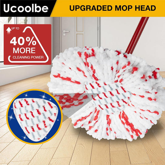 Spin Mop Replacement Head for O Cedar 2 Tank RinseClean, 4 Microfiber mop Refill, 1 Scrub Brush, 1 Mop Stick, 1 Mops Base, Deep Cleaning, 30" to 58" Mop Handle Replacement