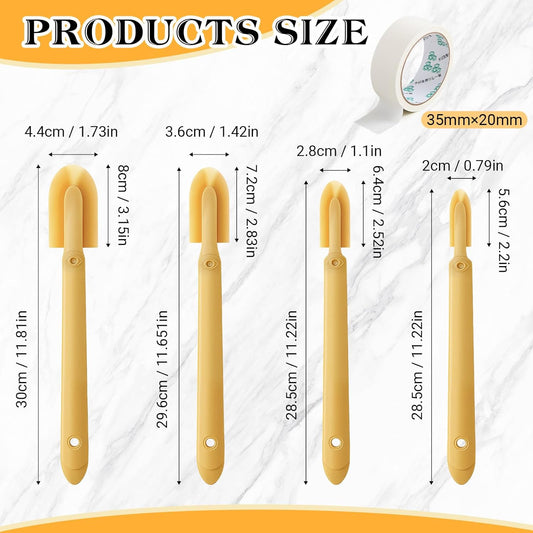 8 Pcs Silicone Caulking Tool Kit 4 Sizes Caulk Finishing Tool with 2 Roll White Masking Tape Reusable Sealant Spatula Spreader for Corner Gap Seam Brick Skirting Kitchen Bathroom