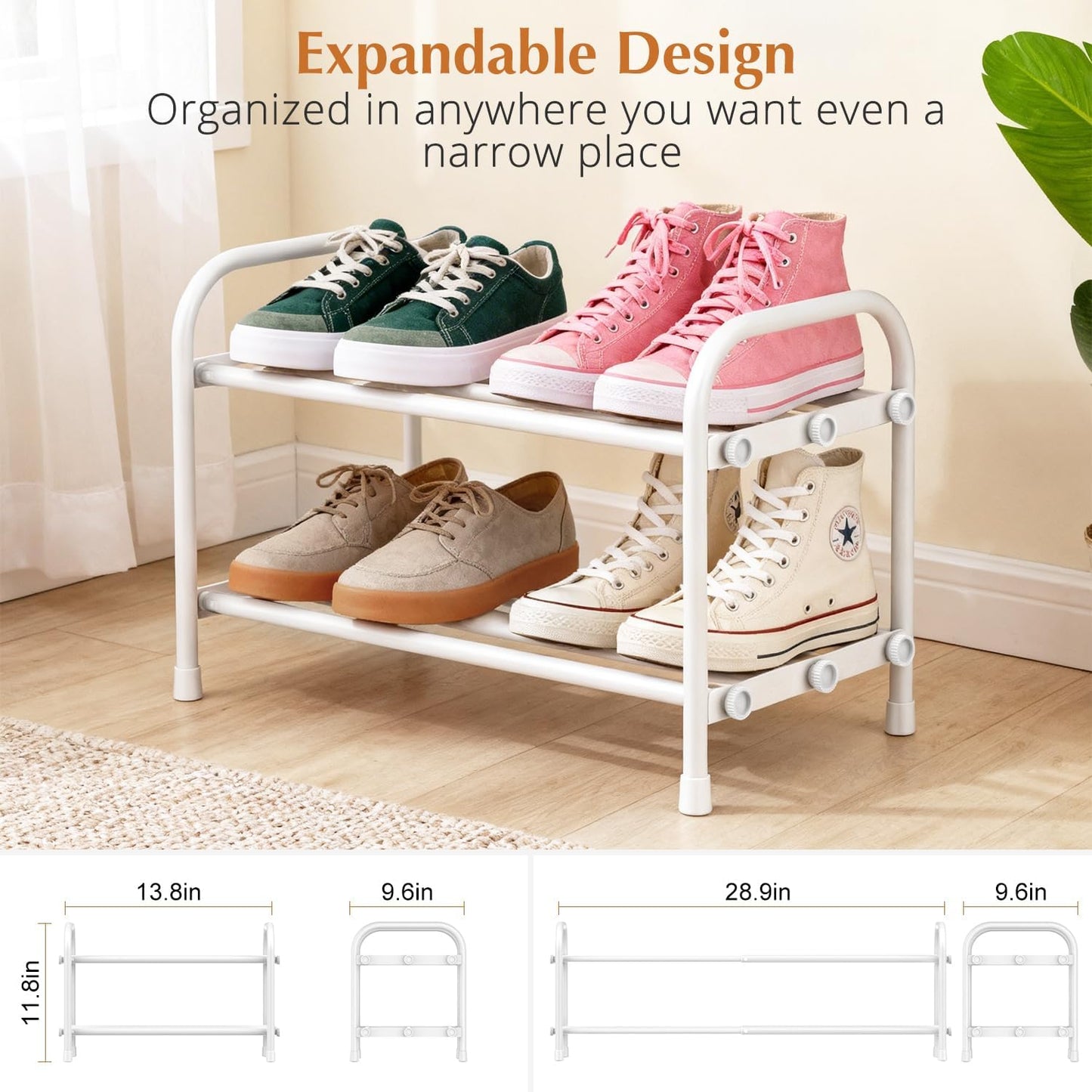 INSMART 3-Tier Expandable Shoe Rack, Stackable and Adjustable Shoes Organizer Storage Shelf, Sturdy and Durable Metal Structure Free Standing Shoe Rack for Closet Entryway Doorway