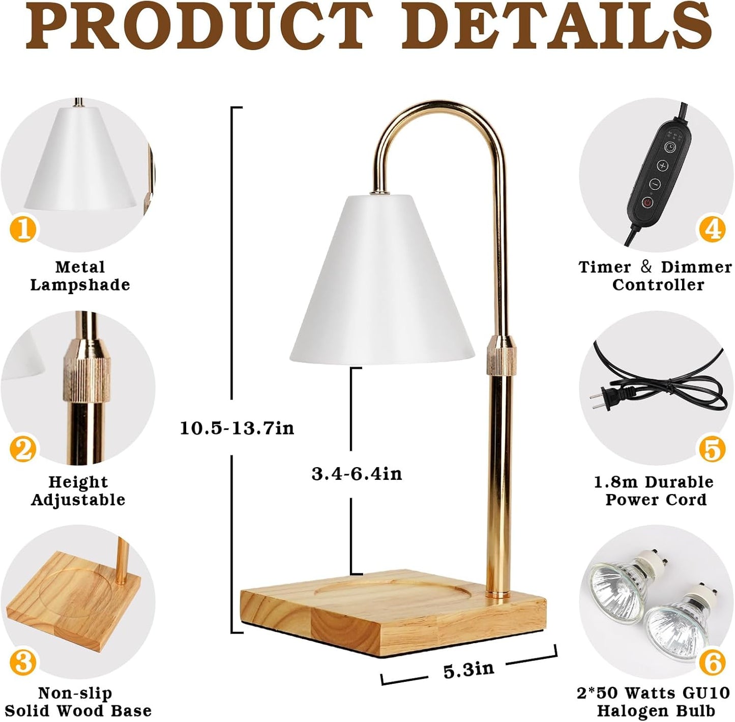 Candle Warmer Lamp Wood with Timer, Dimmable Electric Candle Lamp Warmer for Jar Candles, 2*35 Watt Bulb, Mothers Day Birthday Gifts for Women Men, Decorative Wooden Candle Lamp for Bedroom Home Decor