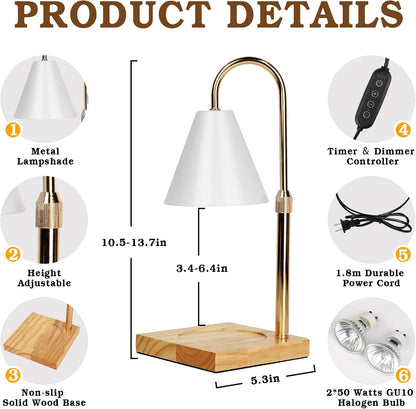 Candle Warmer Lamp Wood with Timer, Dimmable Electric Candle Lamp Warmer for Jar Candles, 2*35 Watt Bulb, Mothers Day Birthday Gifts for Women Men, Decorative Wooden Candle Lamp for Bedroom Home Decor