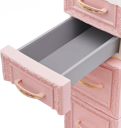 8 Drawers Narrow Storage Cabinet with Wheels,Slim Floor Cabinets,Rolling Organizer Cart for Small Spaces,Pink