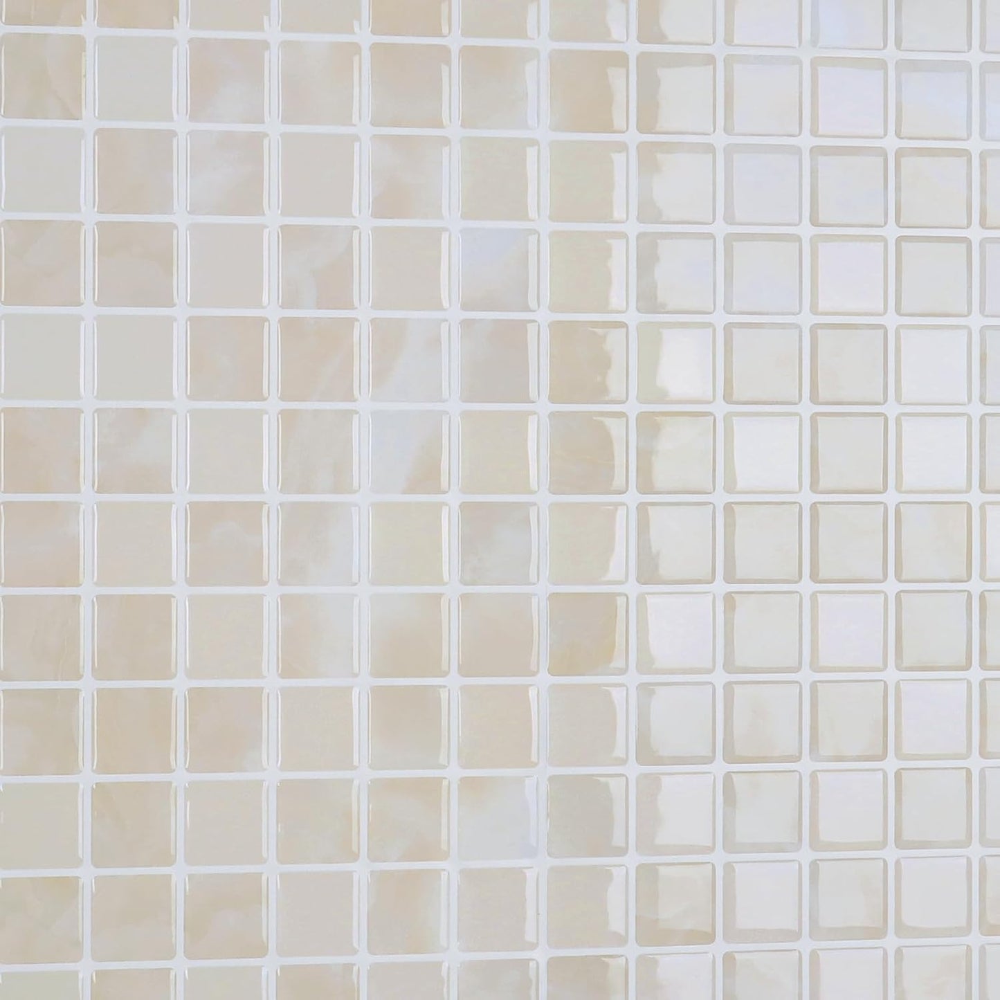 CRE8TIVE 4 Sheets Beige Peel and Stick Backsplash Small Square Mosaic Stick on Tiles for Kitchen Backsplash Tile Stickers 12"x12" Adhesive 3D Marble Wall Tiles for Bathroom Shower Tile Waterproof