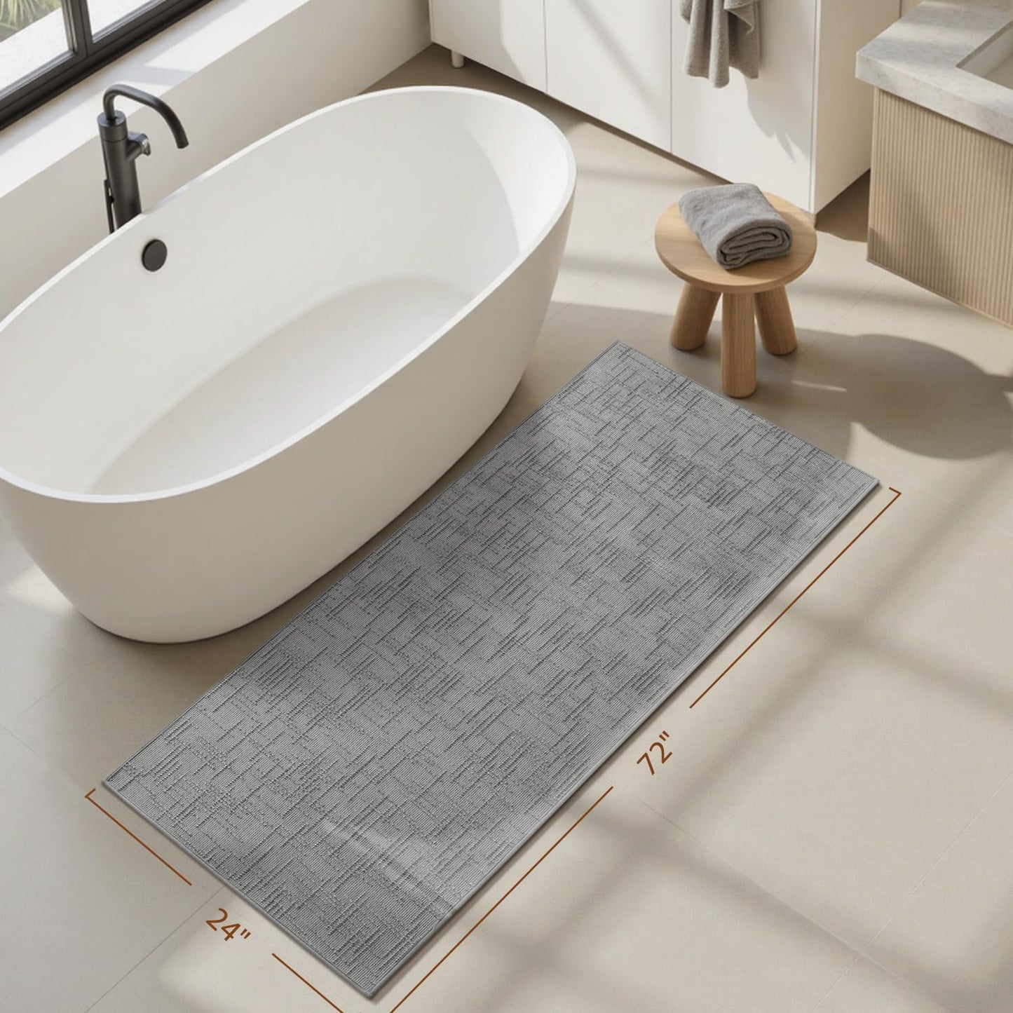 AMOAMI Bath Mat Non Slip Super Absorbent Quick Dry Bath Mats for Bathroom Floor Rubber Backing Washable Bathroom Rugs Modern Woven Jacquard Mat, Beside Tub Bath Rugs, 17" x 24", LightGrey