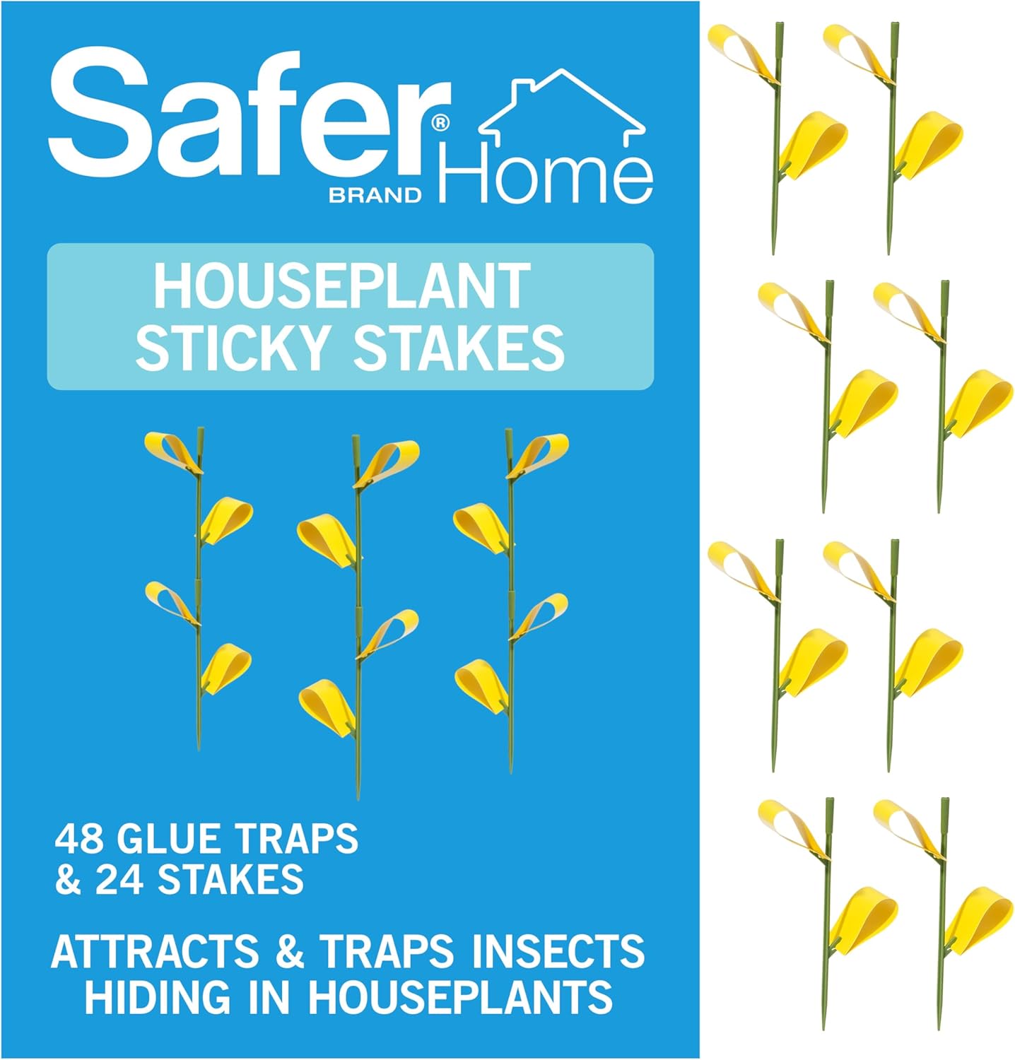 Safer Brand Home SH5026 Houseplant Sticky Stake Insect Traps for Indoor Plants - 16 Traps Included - Controls Aphids, Whiteflies, Fruit Flies, Fungus Gnats, and Other Insects