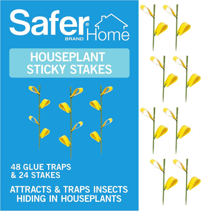 Safer Brand Home SH5026 Houseplant Sticky Stake Insect Traps for Indoor Plants - 16 Traps Included - Controls Aphids, Whiteflies, Fruit Flies, Fungus Gnats, and Other Insects