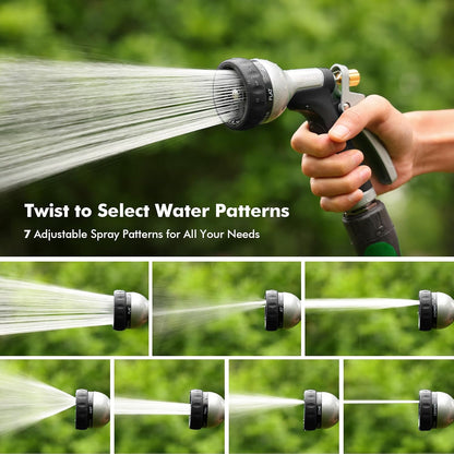 RESTMO Garden Hose Nozzle Heavy Duty, Leak-proof Water Hose Sprayer | 7 Adjustable Spray Patterns, Durable Metal, Flow Control, Ideal for Plants & Lawns Watering, Cars & Pets Washing, Green