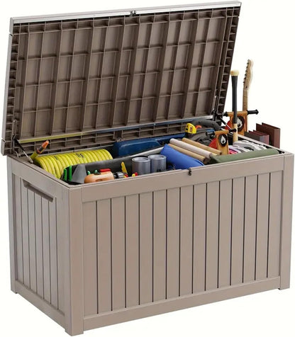 320 Gallon Waterproof Outdoor Storage Box, UV Resistant Resin Deck Box with Hydraulic Rod for Reinforced Stability, Perfect for Patio, Garden, and Pool（Black，320 Gallon）