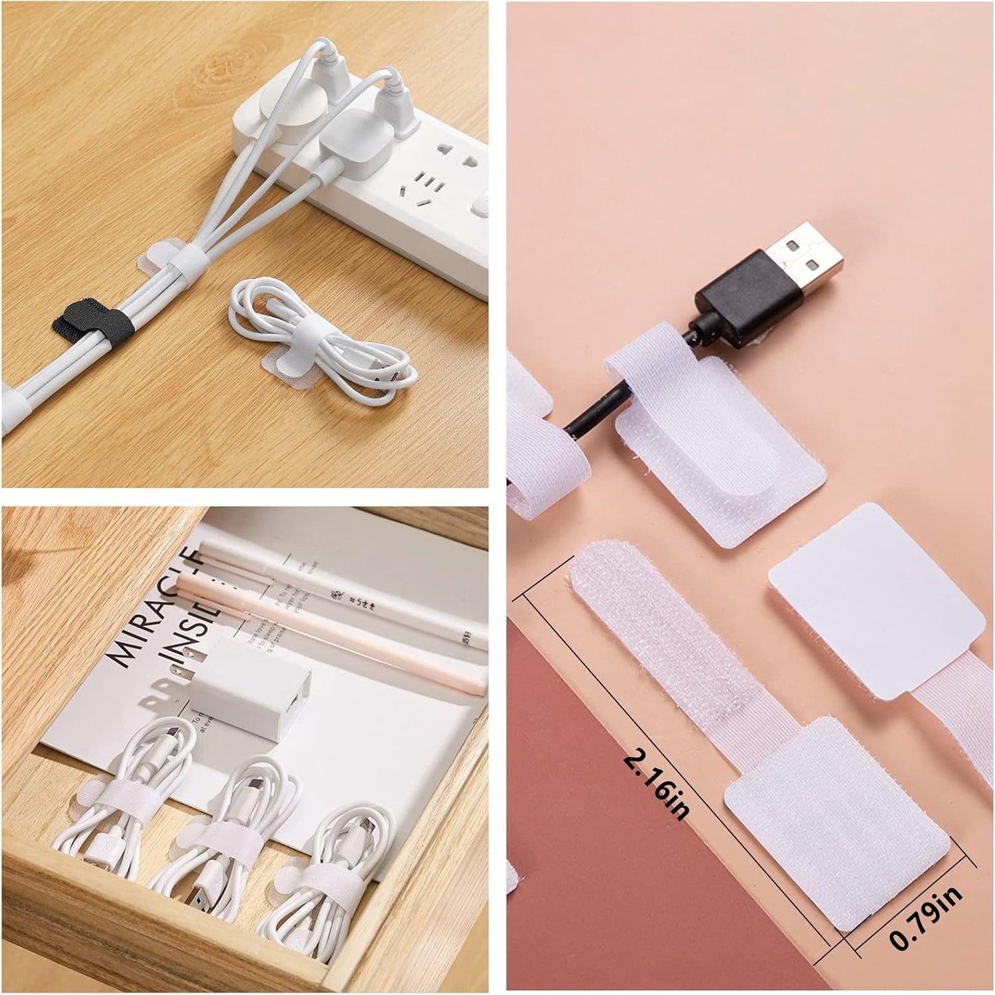 White Cable Management Organizer Kit 4 Cable Sleeve Split 311Pcs | 47Cable Clips 12Cord Clips Holder,22 Cable Ties, 20 adhesive Wall cable Tie, 200Fasten Cable Ties for TV Electronics