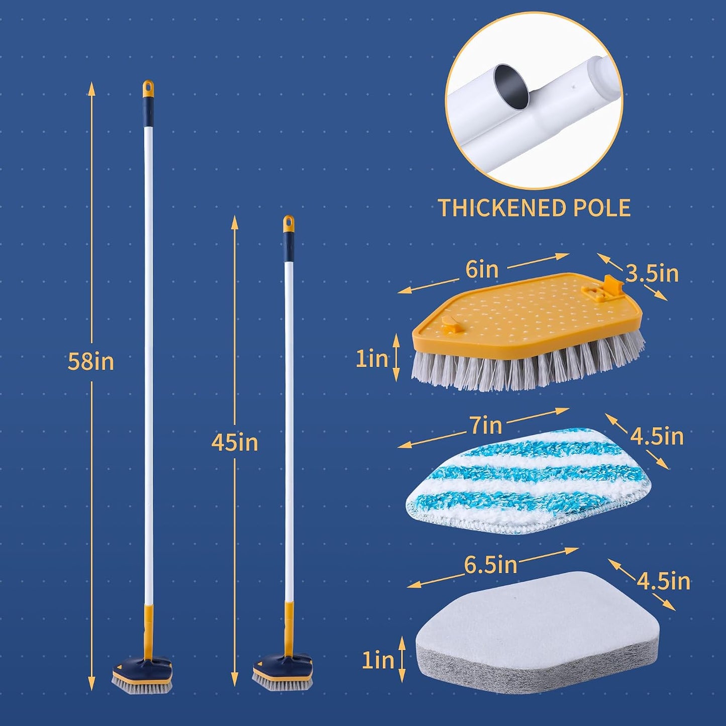 BOOMJOY Tub Cleaner Brush with Long Handle, 55" Extendable Tub Scrubber with Locking Head, No Scratch Shower Cleaning Brush for Bathtub, Bathroom Ceilings, Toilet, Kitchen, Tile, Sink