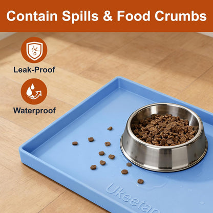 ukeetap Extra Thick Silicone Mat Waterproof with Raised Edge 19” x 12”, BPA Free Non-Slip Dog & Cat Food Mat, Feeding Mat for Food and Water Bowls, Spill Proof Mat to Protect Floors, Black