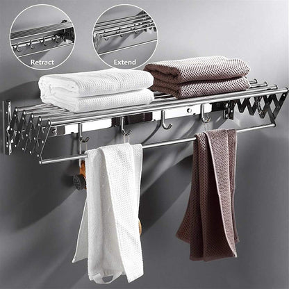 Expandable Wall Mounted Folding Clothes Horse Dryer Rack Retractable Laundry Drying Rack Clothes Airers Washing Line Indoor Towel Hooks Elegant70Cm,40cm