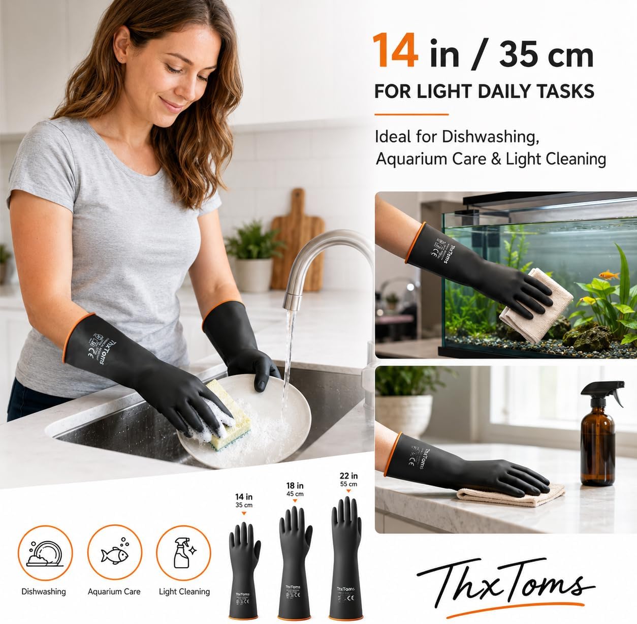 ThxToms Heavy Duty Latex Gloves,Long Rubber Gloves, Chemical Resistant Gloves,Puncture Resistant, Resist Acid,Oil,Alkali, Waterproof for Industrial Cleaning, Gardening, 22", 1 Pair