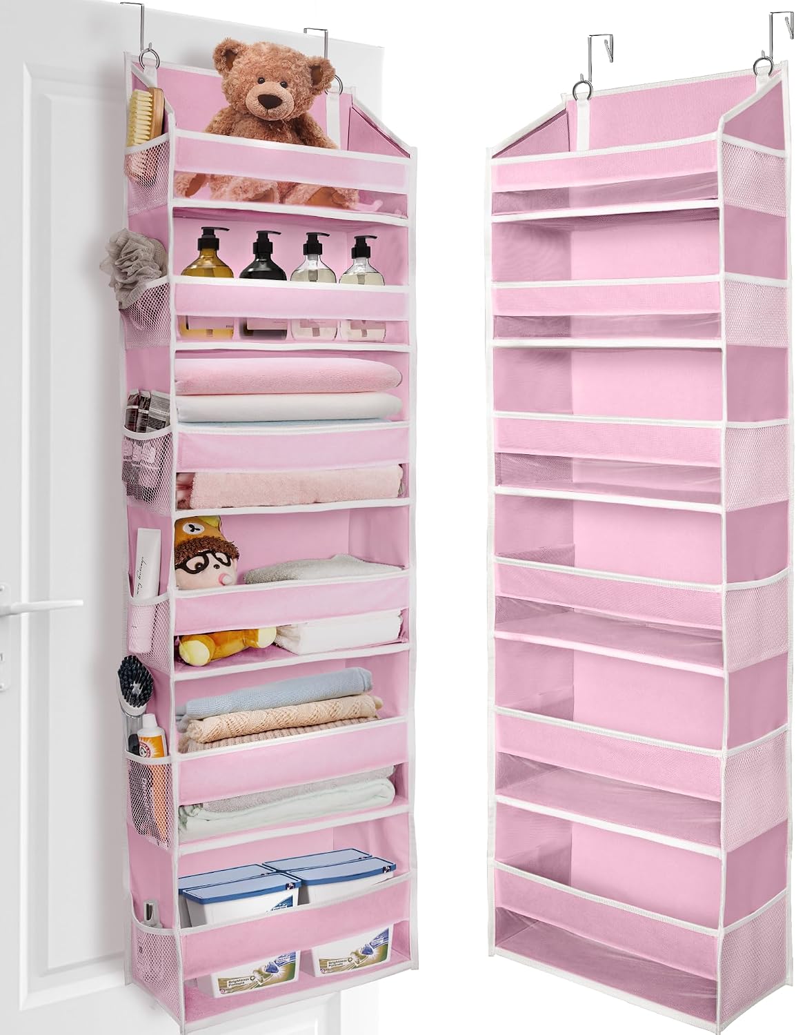 ULG Over The Door Organizer with 6 Large Pockets 12 Side Pockets, 50lbs Weight Capacity Door Hanging Organizer for Bedroom, Bathroom, Pantry, Nursery Storage, Beige