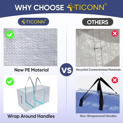 TICONN 4 Pack Extra Large Moving Bags Heavy Duty with Zippers & Carrying Handles, Durable Storage Bags Moving Boxes for Closet Organizers and Storage (4 Pack, Blue)