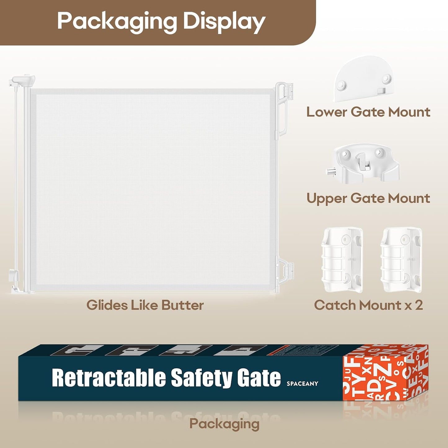 SPACEANY Retractable Safety Baby Gate or Mesh Dog Gate,Durable Portable Mesh Retractable Gate,Easy to Use for Stairs, Doorways, Hallways, Indoor, Outdoor, 33.5" Tall, Up to 45" Wide, Cream
