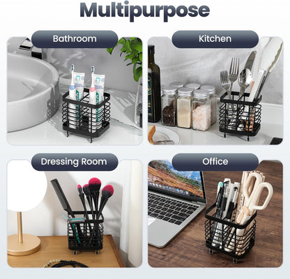 Luxspire Toothbrush Holders for Bathroom, Stainless Steel Electric Toothbrush Holder Wall Mounted, Shower Toothbrush Toothpaste Holder, Bathroom Organizer Essentials, 2 Slots, Black