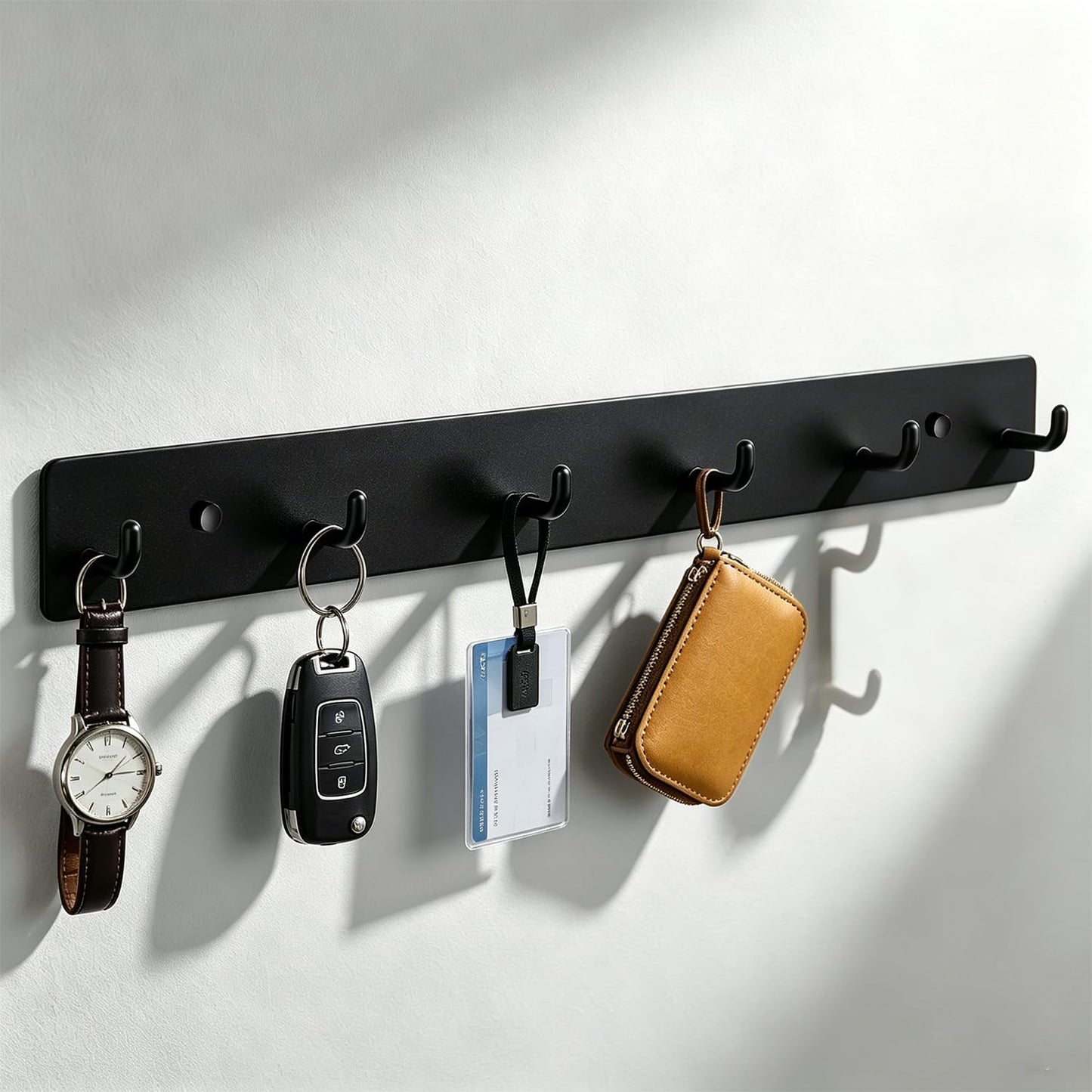 Coat Rack Wall Mounted, Heavy Duty Wall Hooks for Hanging Keys Purse Towel Coat, Premium Stainless Steel Entry Coat Hooks Rack, Large Adhesive Key Holder Towel Racks for Bathroom RV (Black)