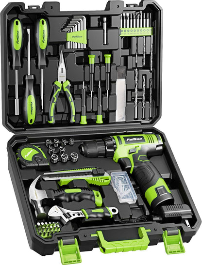 PULITUO Drill Set, 149-Piece Home Tool Set with 12V Pink Cordless Drill, Tool Box, Hand Tool Kits for Women & Men and DIY Enthusiasts, for Home Improvement