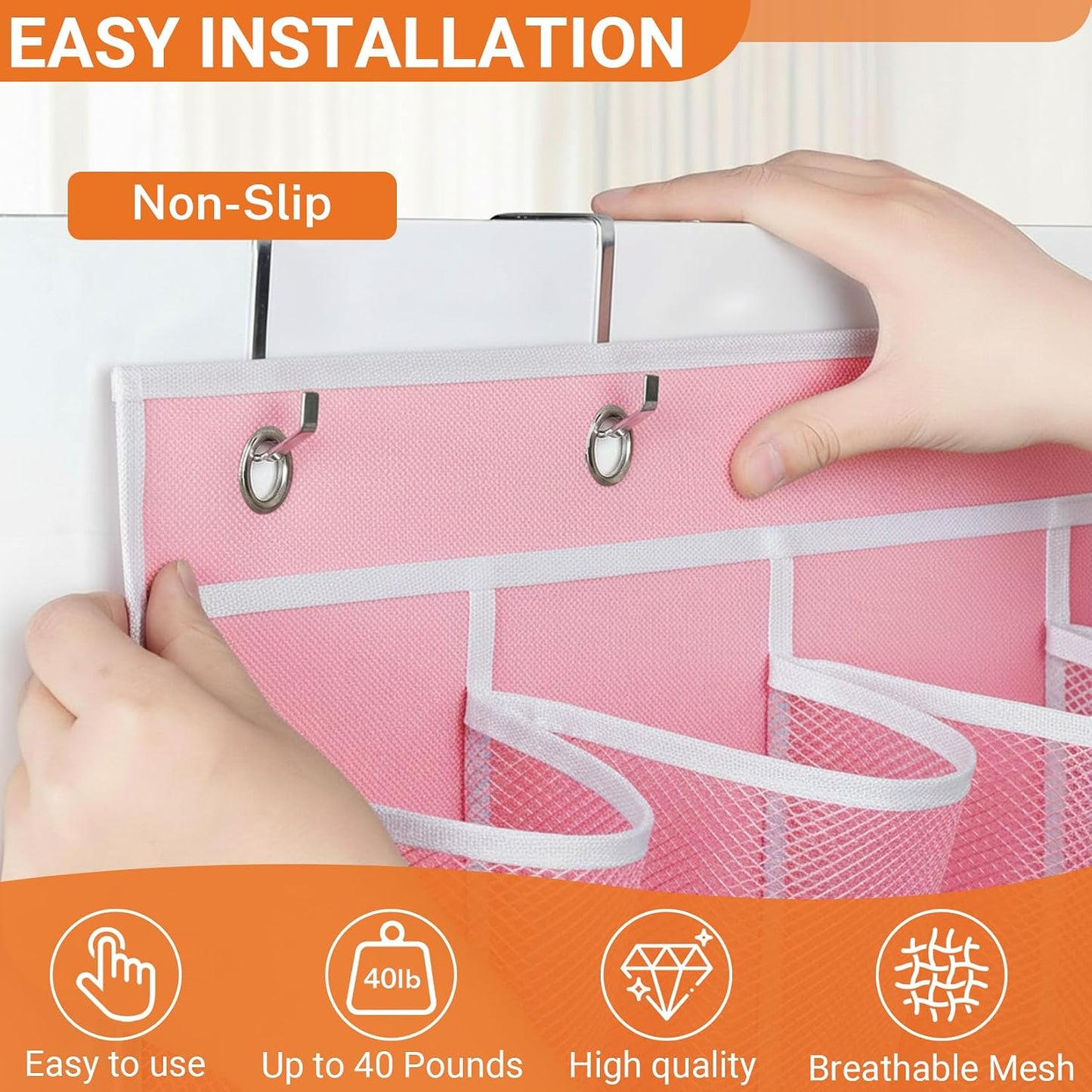 40 Large Mesh Pocket Over the Door Shoe Organizer,Hanging Shoe Rack for Door,Hualleko Shoes Organizer Hanger with Large Capacity, Shoes Storage Holder Sturdy Non-woven Fabric - Stores 20 Pairs (White)