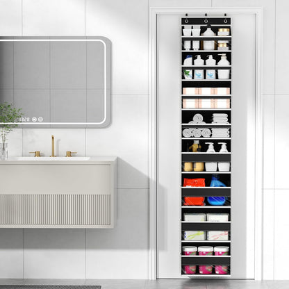6 Tiers Over The Door Organizer, Heavy Duty Hanging Organizer Storage with Large Capacity Pockets, Behind Door Storage Hanging Shelves for Closet Wall Bathroom Bedroom Nursery Pantry, 1 Pack Grey