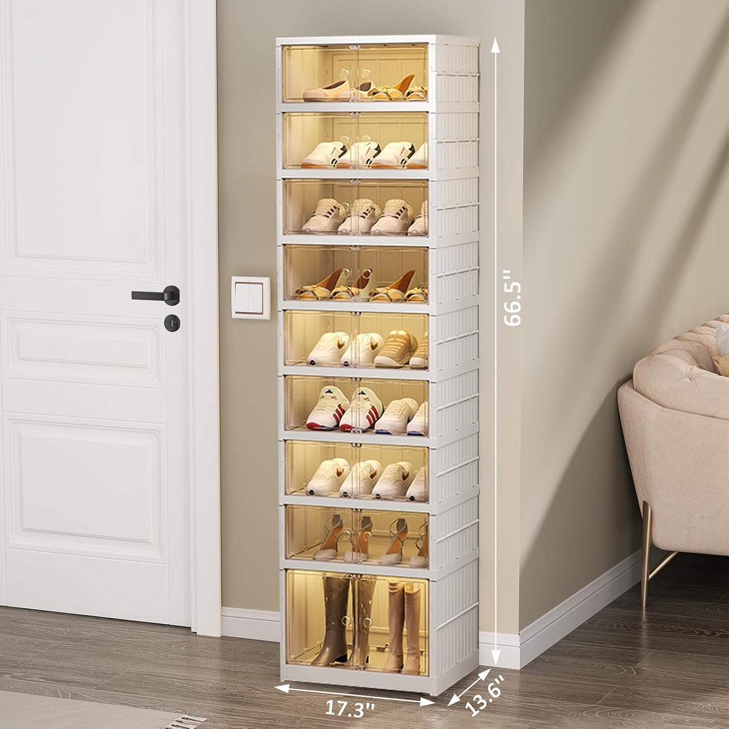 SYNCVIBE Shoe Rack Organizer for Closet Entryway Foldable Sneaker Storage Shoe, Collapsible Shoe Cabinet, Stackable Shoe Storage Cabinet with Lids for Living Room (6 Tiers 24 Pairs)