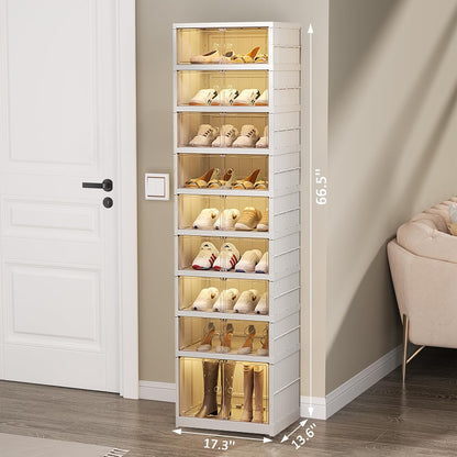 SYNCVIBE Shoe Rack Organizer for Closet Entryway Foldable Sneaker Storage Shoe, Collapsible Shoe Cabinet, Stackable Shoe Storage Cabinet with Lids for Living Room (6 Tiers 24 Pairs)