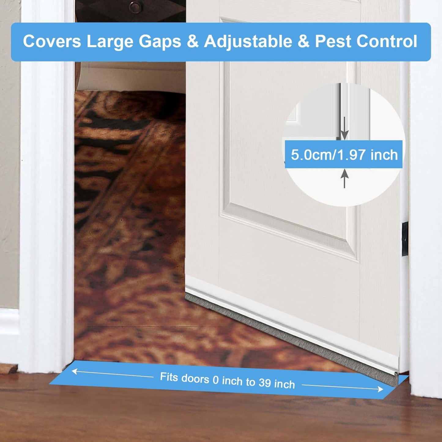 2-Pack Door Draft Stoppers with Brush, Door Sweep for Exterior/Interior Doors - Soundproof, Dust/Noise/Hot or Cold Air Insulation, 2" W x 39" L (White)