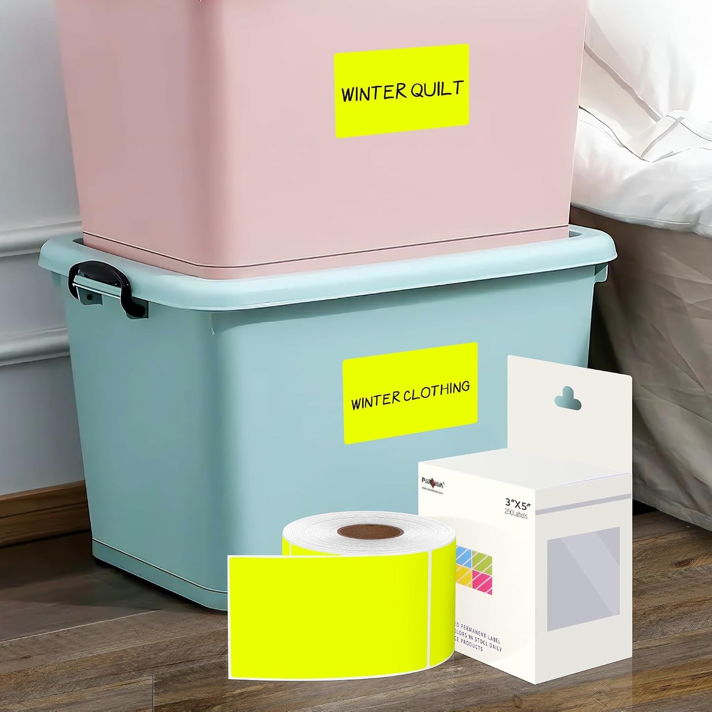 PARLAIM 3 X 5 Inch Rectangle Adhesive Color Coding Stickers,Square Inventory Stickers -250 Per Dispenser Box (Fluorescent Green)