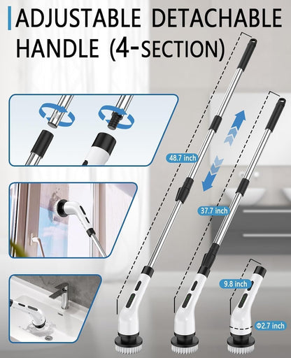 Electric Spin Scrubber for Cleaning Bathroom, Shower Scrubber Cordless Cleaning Brush with IPX7 Waterproof & 3 Speed, 9 Brush Heads, Bathroom Cleaning Supplies for Shower Tub Kitchen Tile Toilet Floor