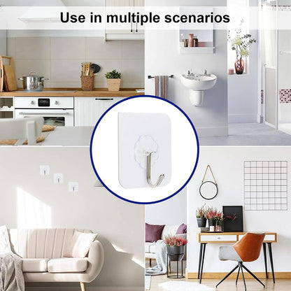 Adhesive Hooks for Hanging, Heavy-Duty Wall Hooks, Self-Adhesive Transparent Hooks, Waterproof Towel & Coat Hooks for Bathroom, Shower, Kitchen, Keys, Doors, Outdoor Use - 25 Pack