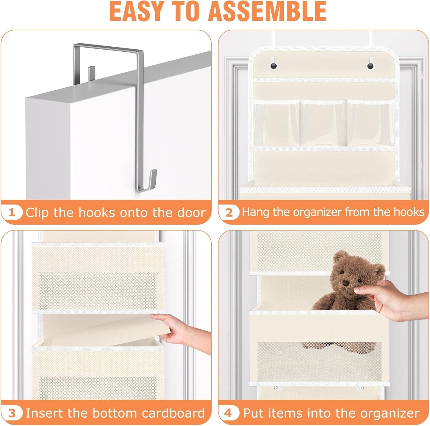 WISELIFE Over The Door Organizer Storage 4 Shelves Large Capacity Hanging Bedroom Storage Solution with 6 Side Pockets for Dorm Bathroom Pantry Nursery and Baby Essentials Holds up to 40 Lbs (Black)
