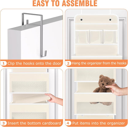 WISELIFE Over The Door Organizer Storage 4 Shelves Large Capacity Hanging Bedroom Storage Solution with 6 Side Pockets for Dorm Bathroom Pantry Nursery and Baby Essentials Holds up to 40 Lbs (Black)