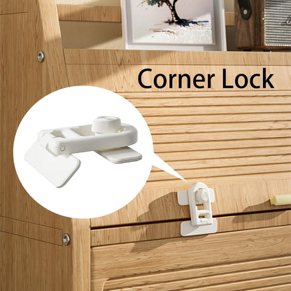 Fridge Lock, 180° Swivel RV Camper French Refrigerator Latch 90 Degree Adhesive No Drill, Baby Proofing Cabinet Freezer Oven, Renter Friendly Childproof Safety Lock for Toddler Cat 2-Pack