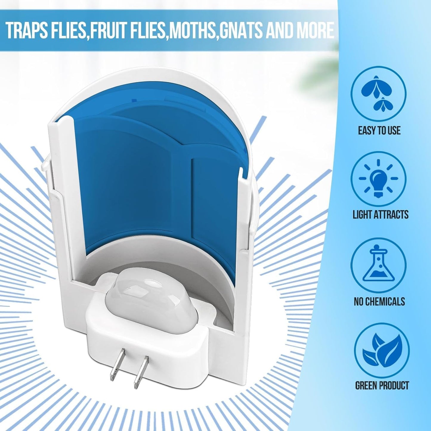 Flying Insect Trap, 2 Devices Fruit Fly Traps for Indoors with 8 Sticky Boards, Gnat Traps for House Indoor Fly Catcher with Blue UV Light, Mosquito Moth Bug Catcher for Home, Kitchen(2026 Upgrade)